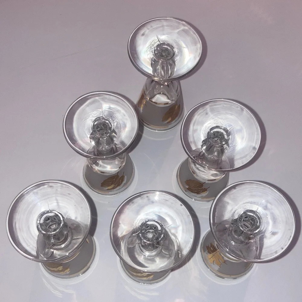 Vintage Libbey’s Frosted Gold Plated Leaf Stemmed Shot Glasses Bundle of 6